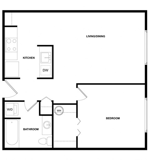 Floor plan for 1 bed, 1 bath, 810 sqft